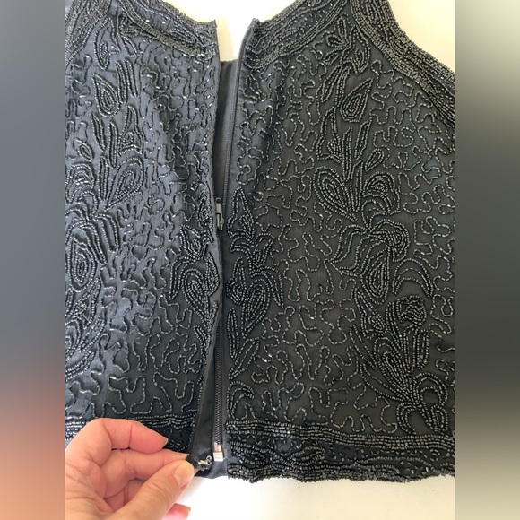 Vintage Black fully embelished shiny sparkling tank top fully zipped back L-XL - Picture 4 of 9
